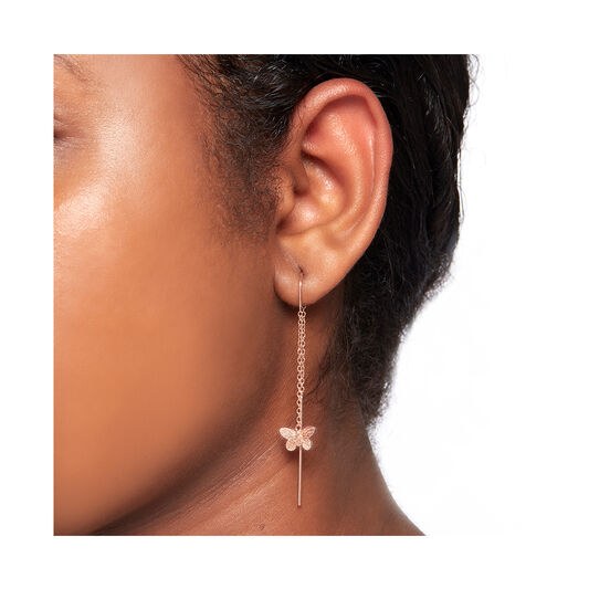 3D Butterfly Threader Rose Gold Earrings