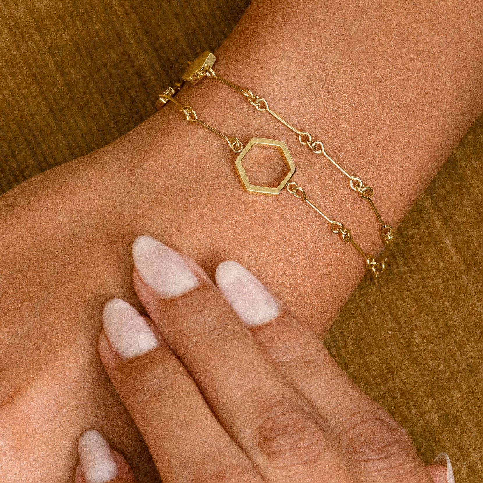 Bracelet Double Chaîne Honeycomb Plaqué Or
