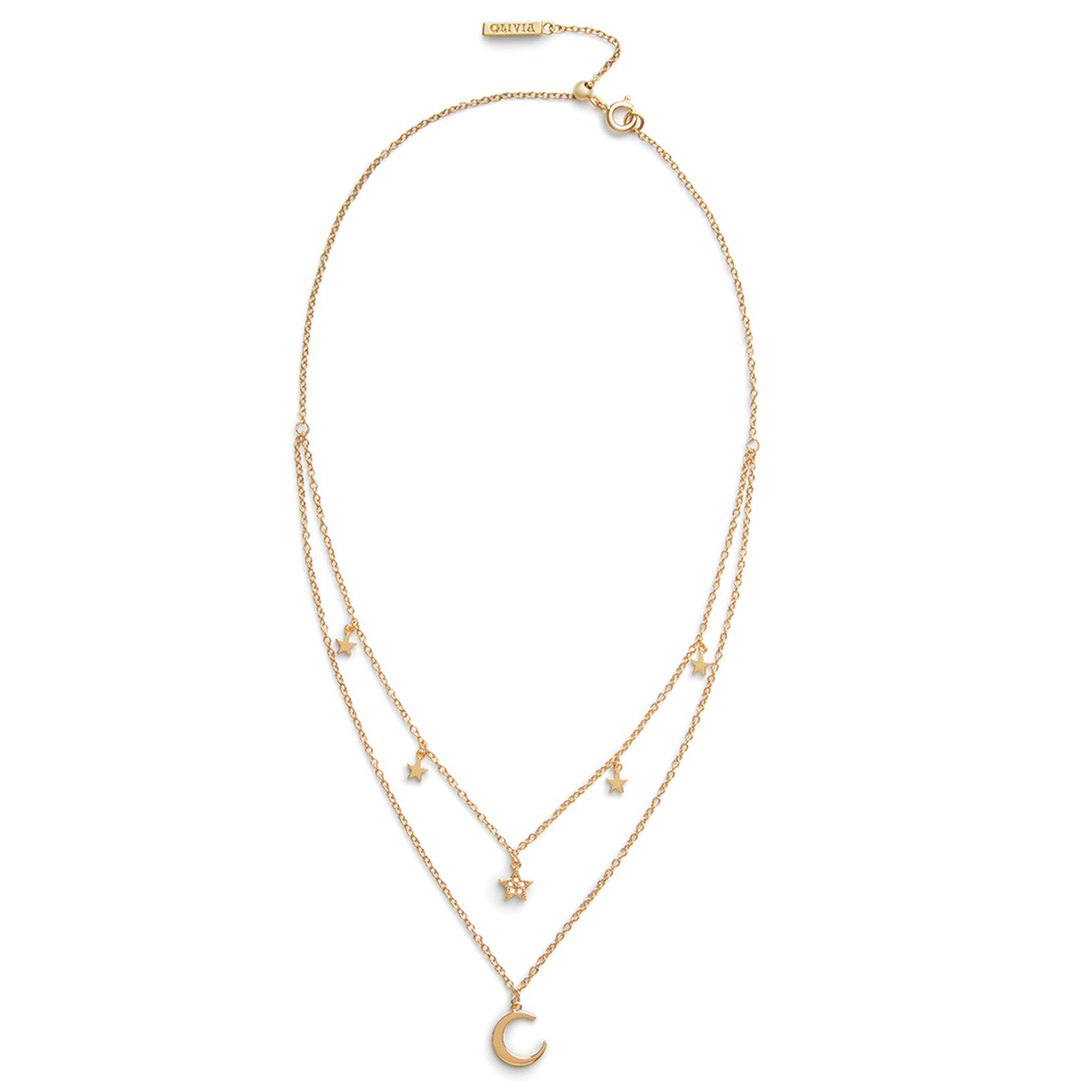 Collier double Celestial croissant de lune et étoile or