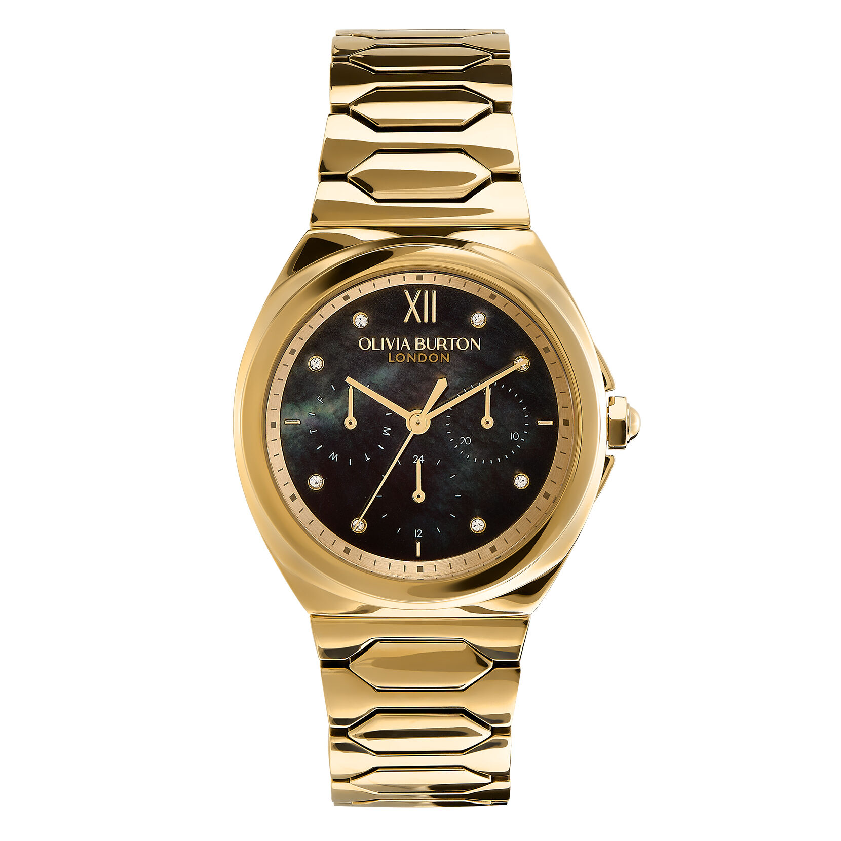 Sports Luxe 36mm Lustre Multi Function Black Gold Bracelet Watch Olivia Burton London
