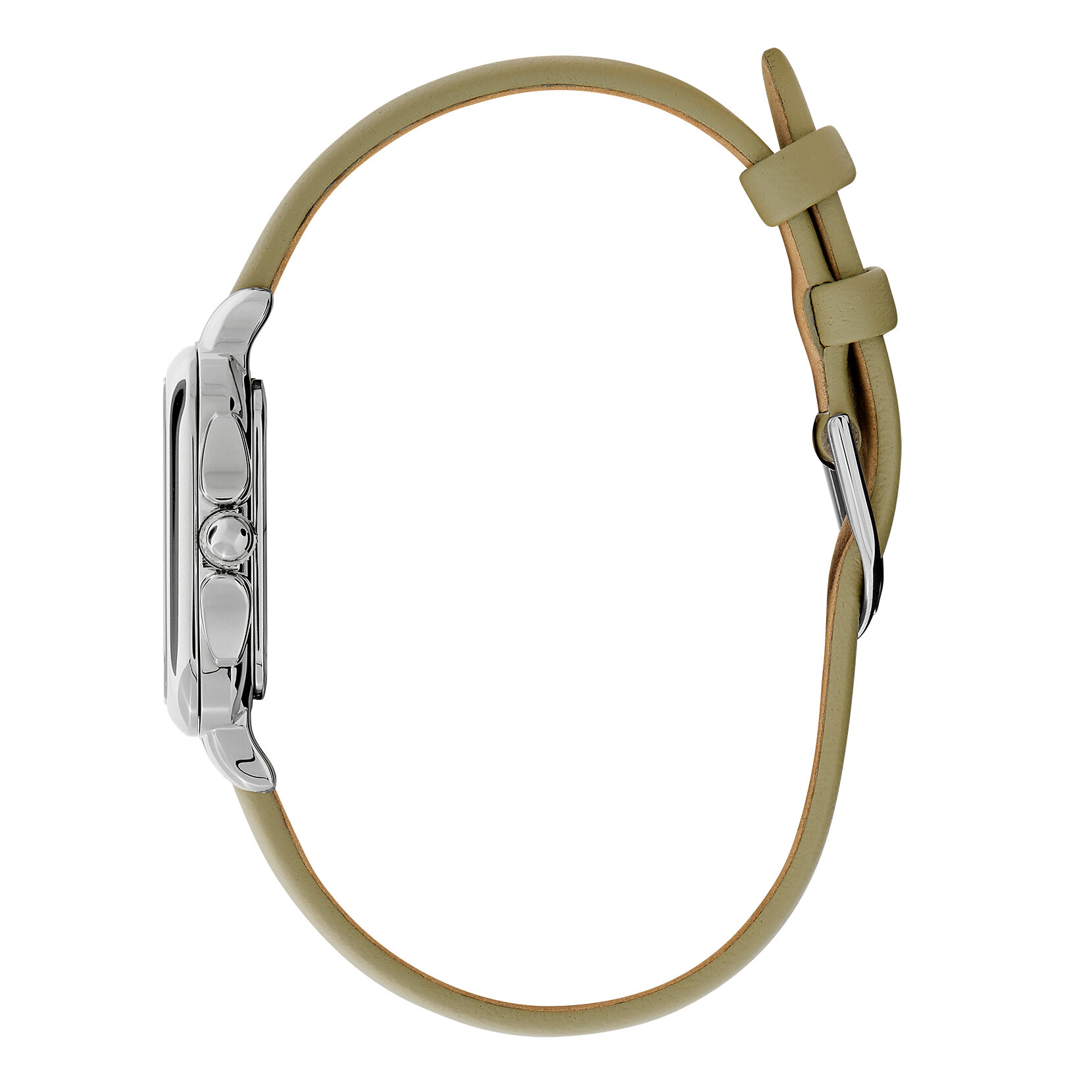 Montre Grosvenor Argent & Bracelet en Cuir Vert Sauge 28 mm