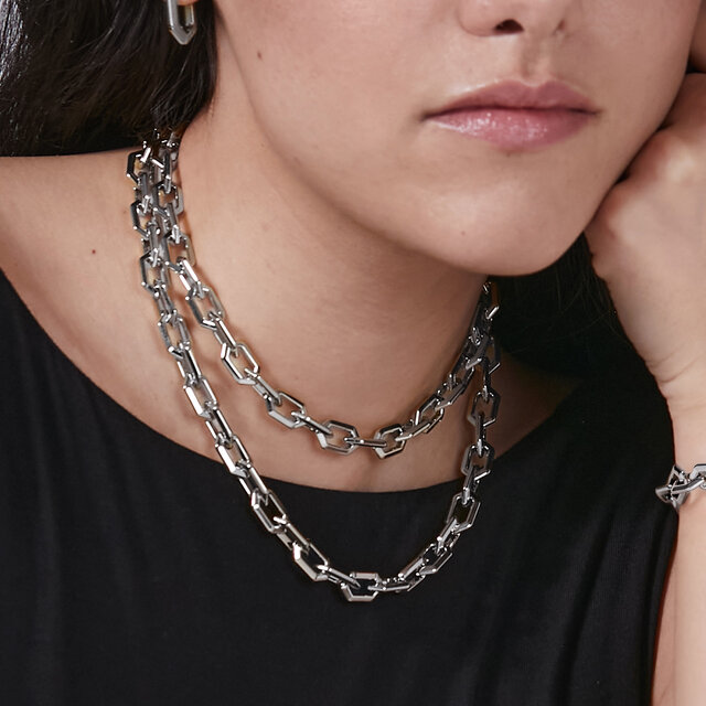 Collier Maillon G&eacute;om&eacute;trique Nid d'abeille Argent&eacute;