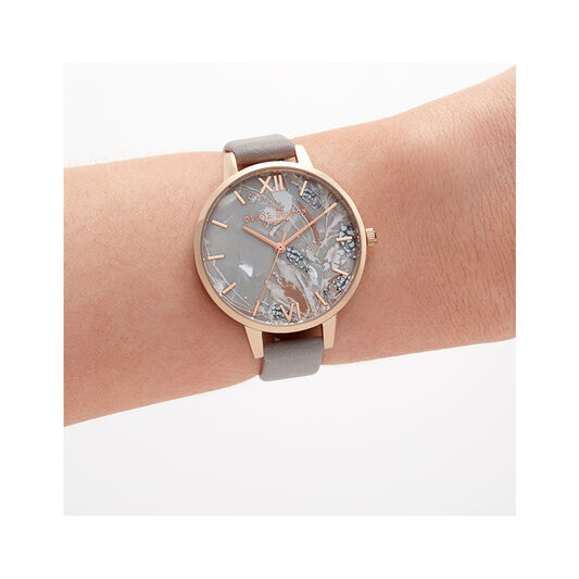 Abstract Florals Grey Lilac & Rose Gold Watch