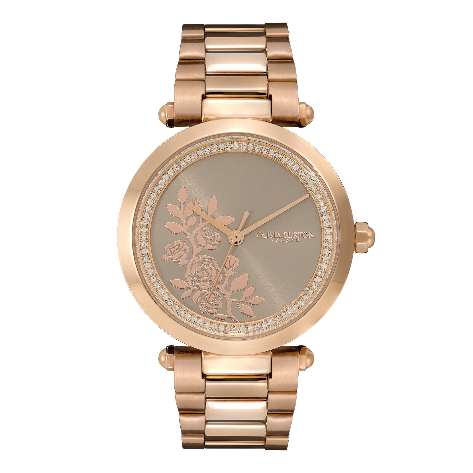 Montre florale avec fermoir en T Gris et Or rose 34 mm