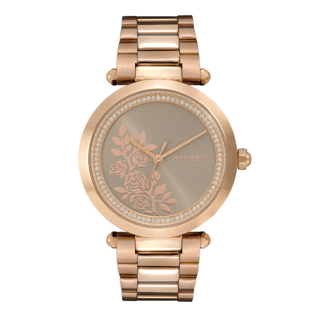 34mm Floral T-Bar Grey & Carnation Gold Bracelet Watch