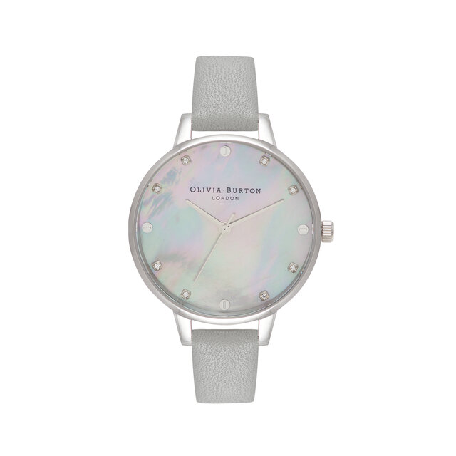 Montre grise et argent à cadran demi en nacre grise