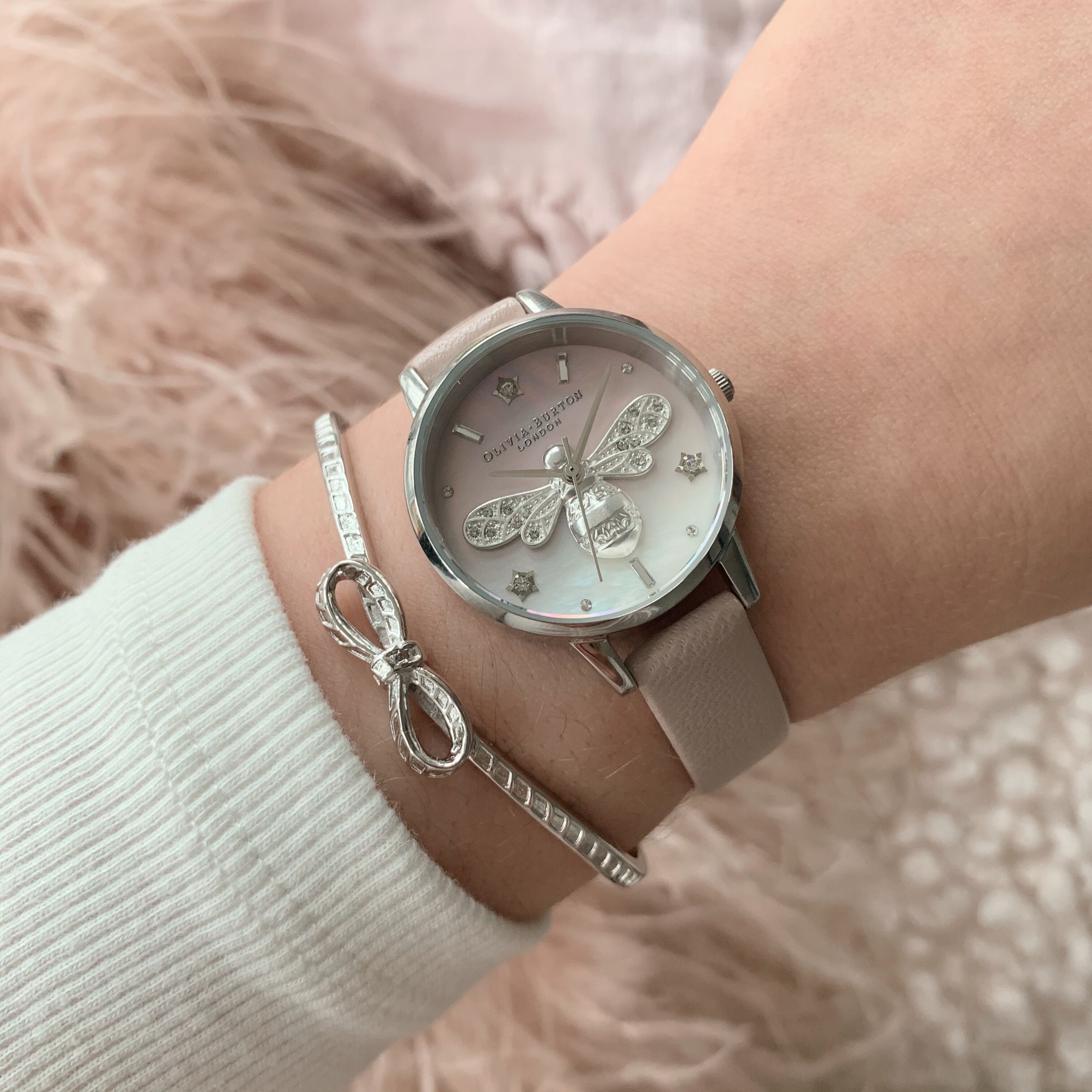 30mm Silver Blush Leather Strap Watch