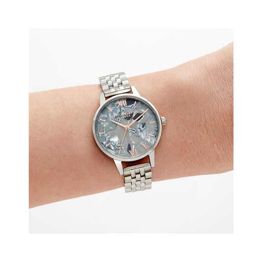 Abstract Florals Silver Bracelet Watch