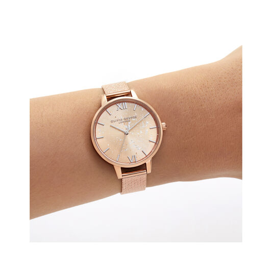 Celestial Rose Gold Boucle Mesh Watch