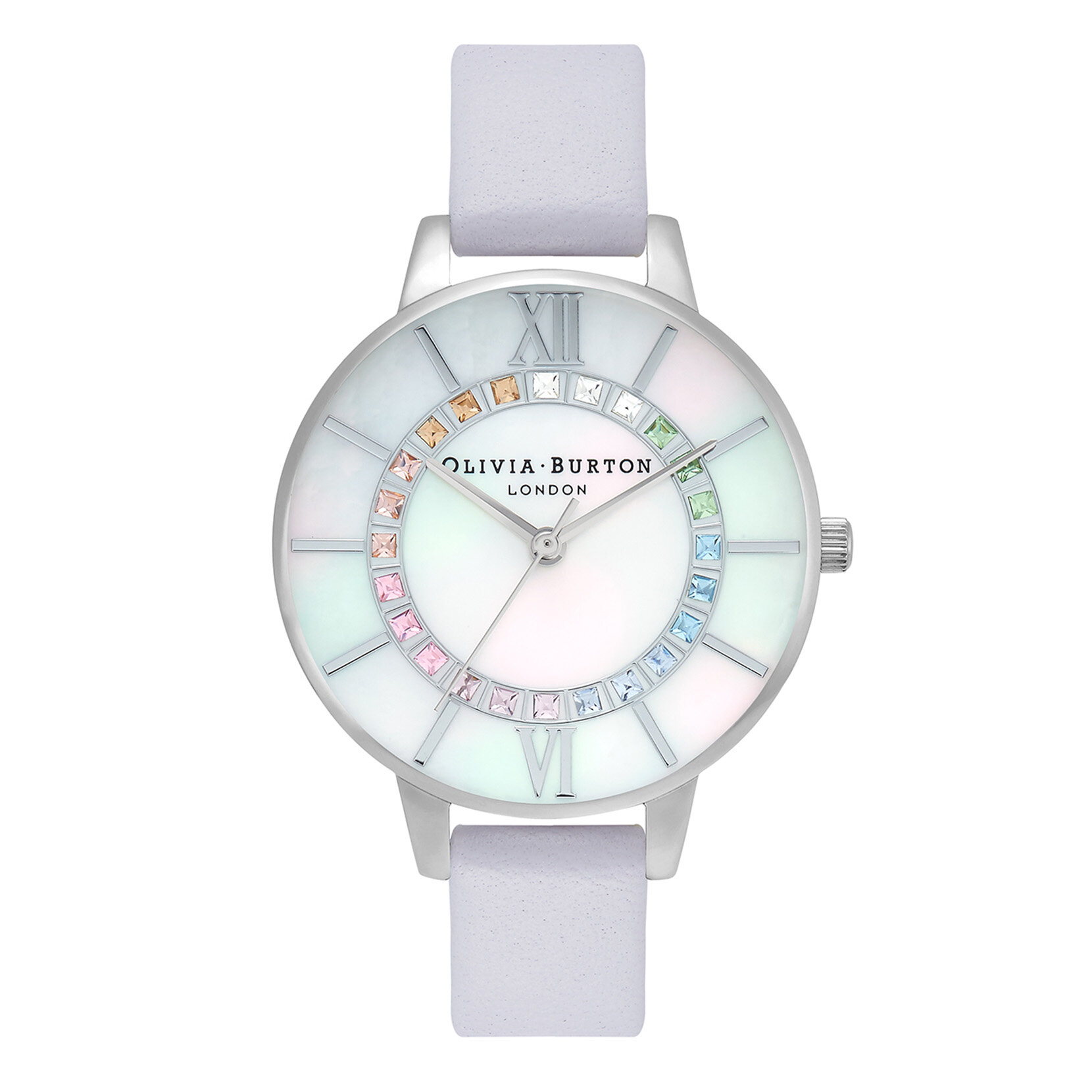 34mm Silver & Lilac Leather Strap Watch