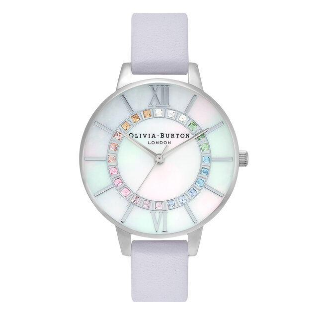 34mm Silver & Lilac Leather Strap Watch