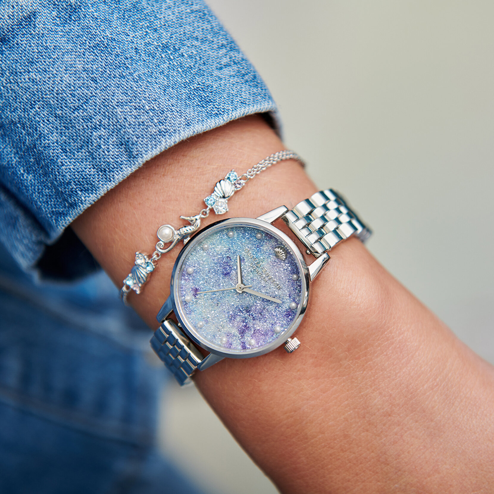 Deep Sea Midi Dial Faux Pearl Markers Silver Watch | Olivia 