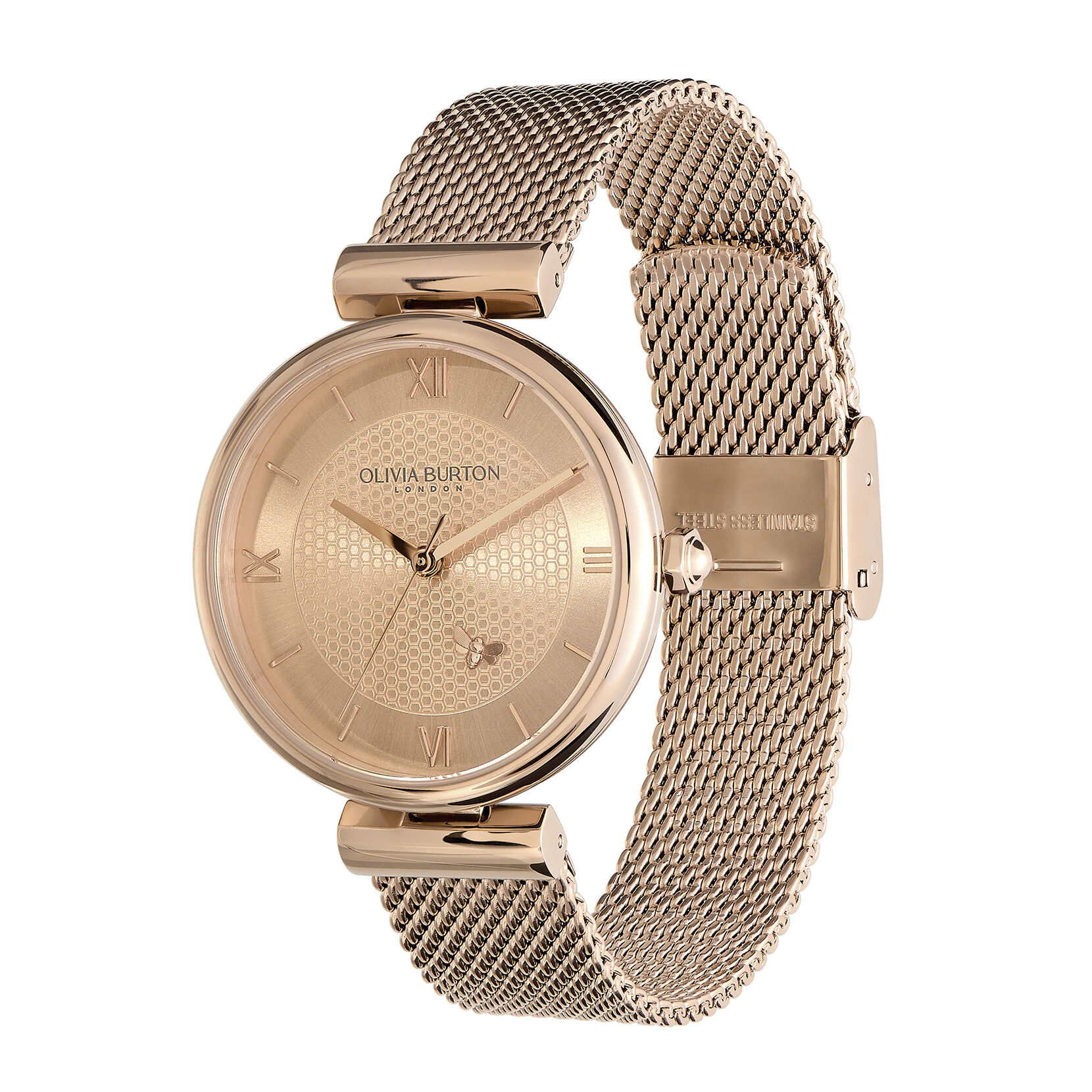 Signature 36mm Minima Bee T Bar Carnation Gold Mesh Watch Olivia