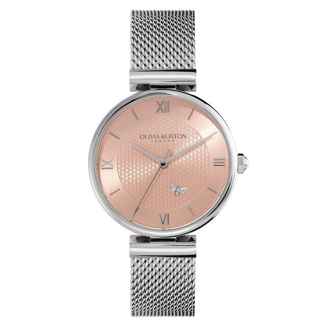 36mm Minima Bee T-Bar Blush & Silver Mesh Watch