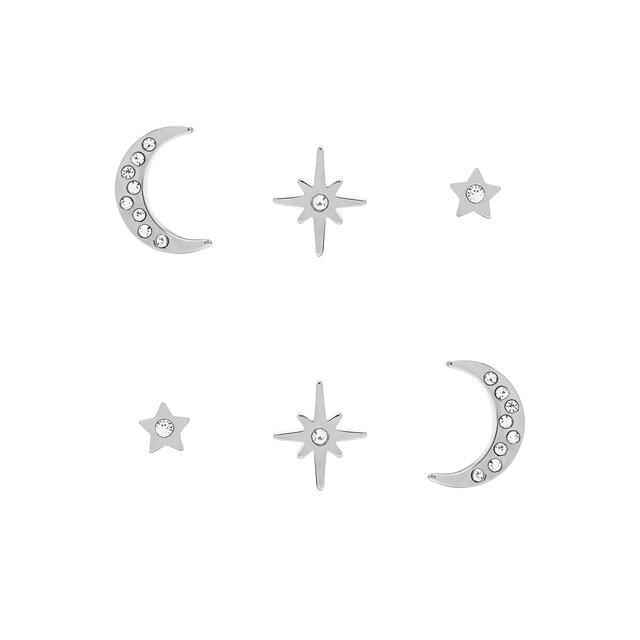 Parure de clous d’oreilles Étoile polaire et Lune Argent