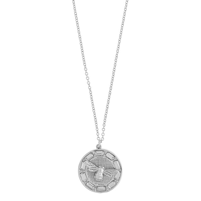 Collier pendentif charme au motif d'abeille en argent serti de pierres