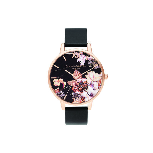 Shoreditch Marble Florals, Black & Rose Gold Watch