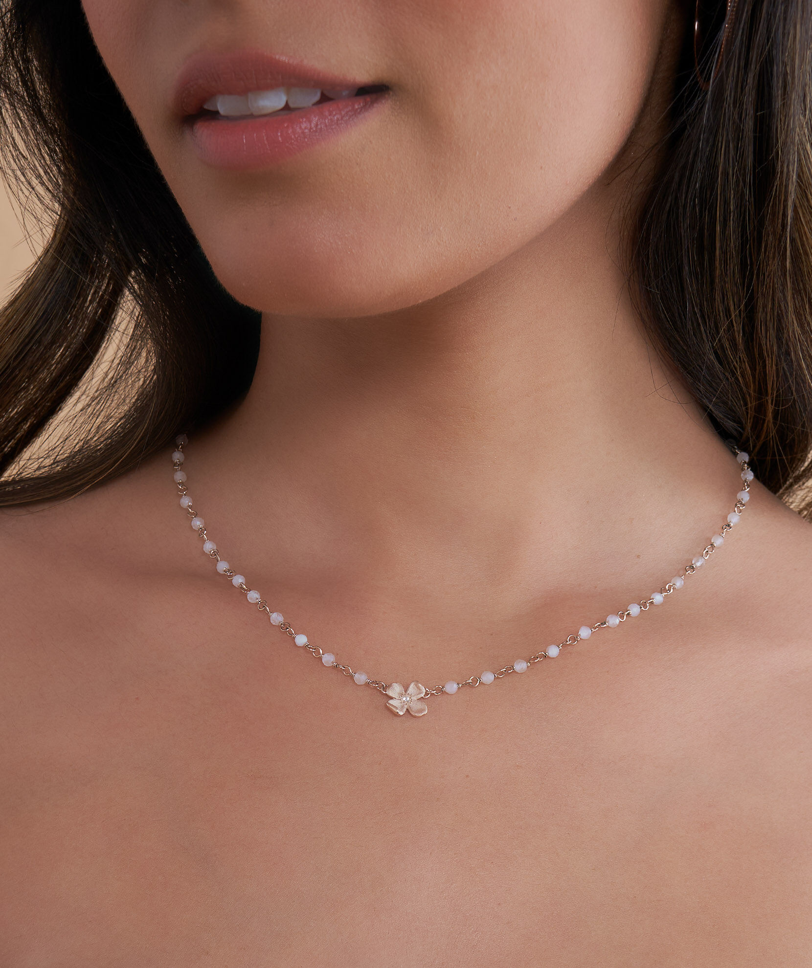 Dogwood Rose Gold Plated Beaded Charm Necklace