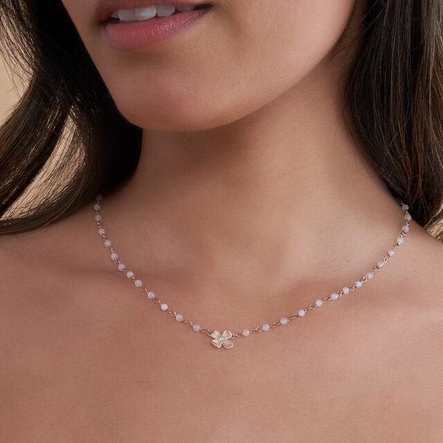 Dogwood Rose Gold Plated Beaded Charm Necklace