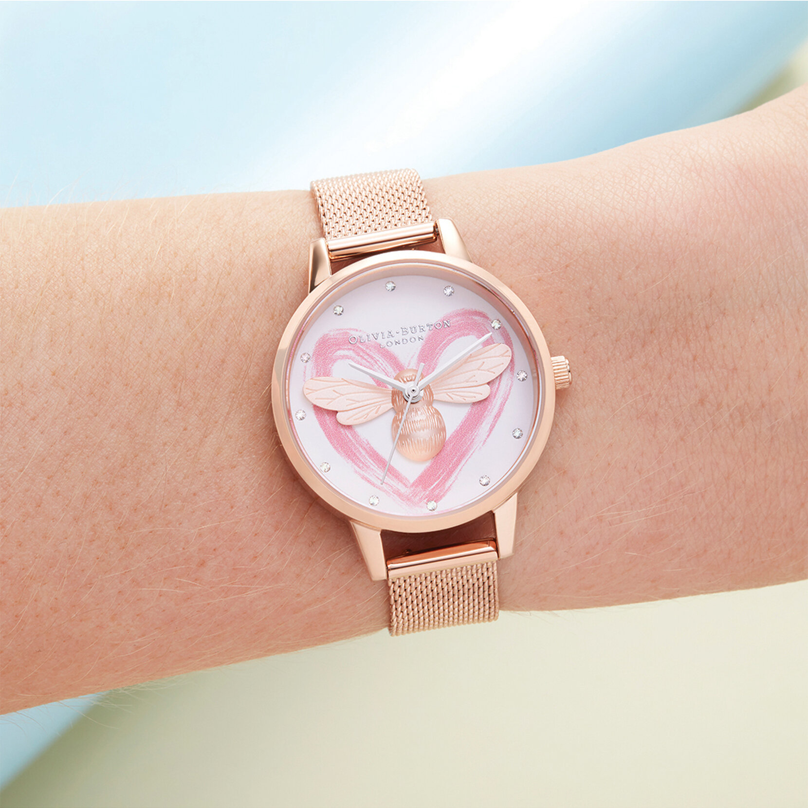 Lucky Bee, argent et bracelet milanais or rose 