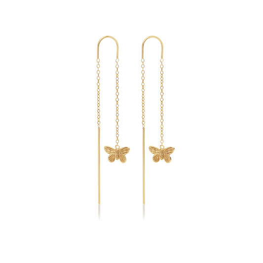 3D Butterfly Threader Gold Earrings