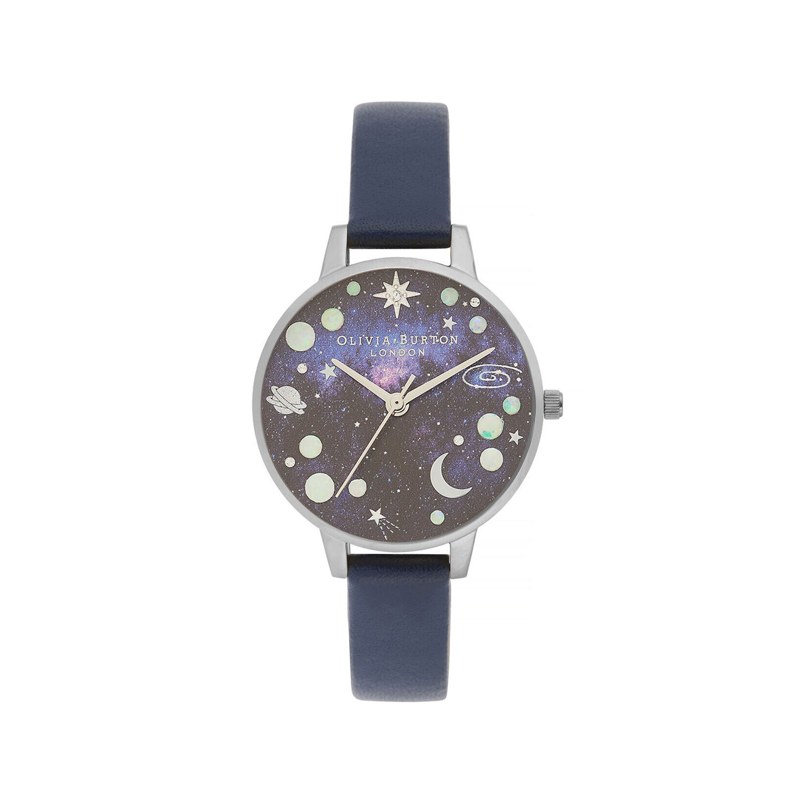 30mm Silver & Blue Leather Strap Watch