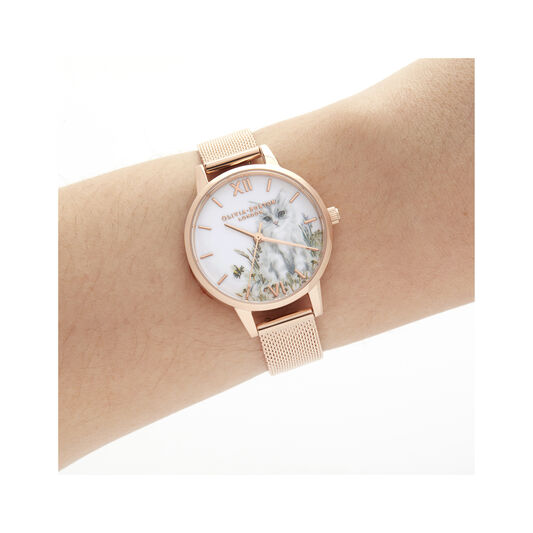 Illustrated Animals Cat Midi Rose Gold Mesh