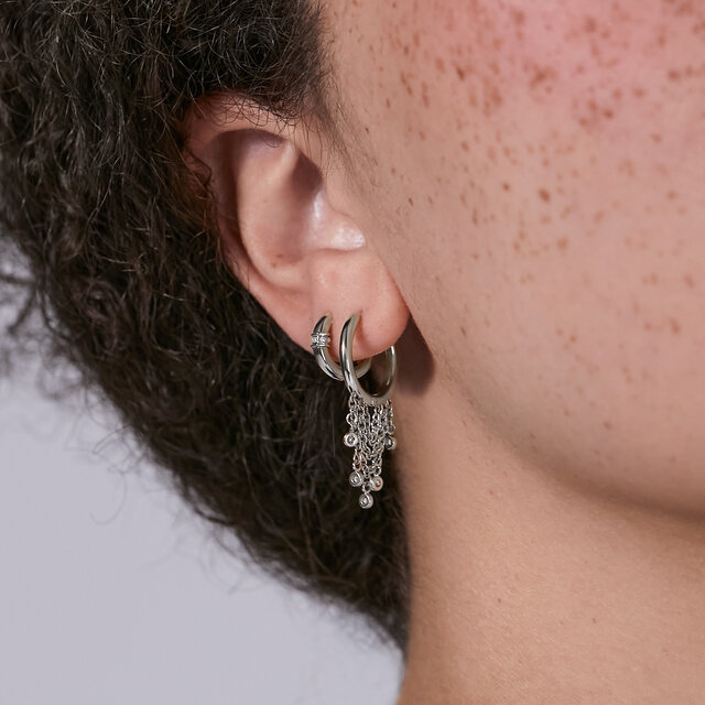 Boucles d'oreilles Cr&eacute;oles Huggies Argent&eacute;es avec Cha&icirc;ne de Cristaux