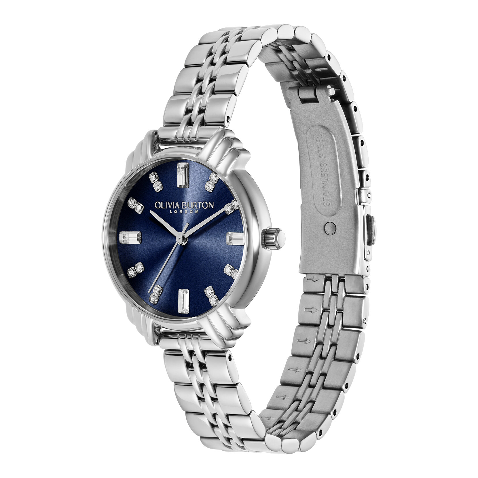 Montre Art déco à cadran midi marine et bracelet argent