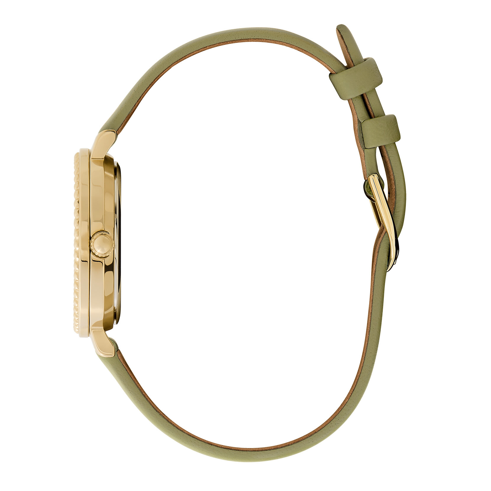 Montre Vintage Perlée Or & Bracelet en Cuir Vert Sauge 30 mm