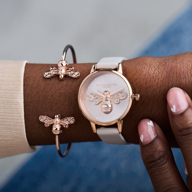 30mm Rose Gold & Grey Leather Strap Gift Set