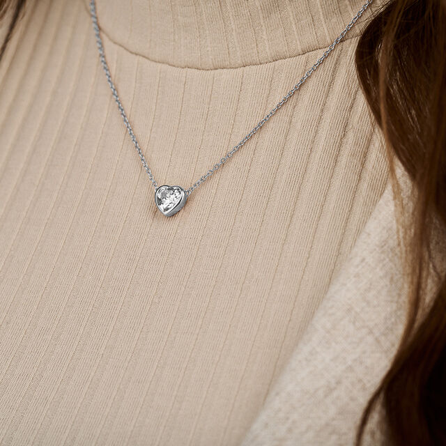Classic Crystal Heart Necklace Silver