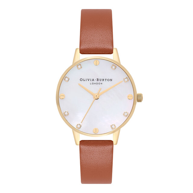 30mm Gold & Tan Leather Strap Watch