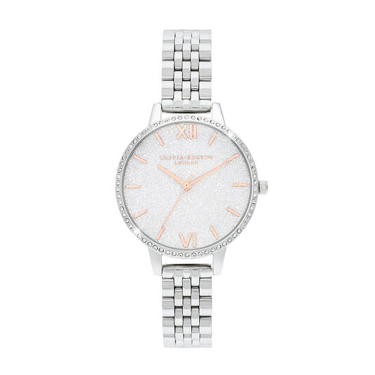 Glitter Dial 34mm White & Silver Bracelet Watch