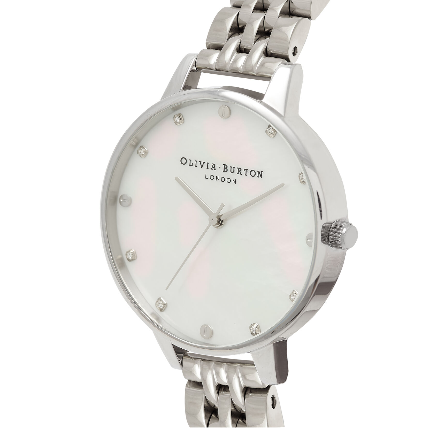 White Mother Of Pearl, Thin Case Silver Bracelet Watch