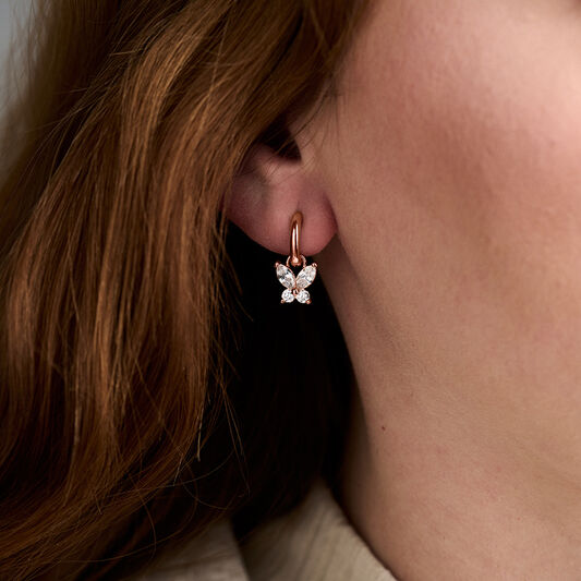 Sparkle Butterfly Rose Gold Marquise Earrings