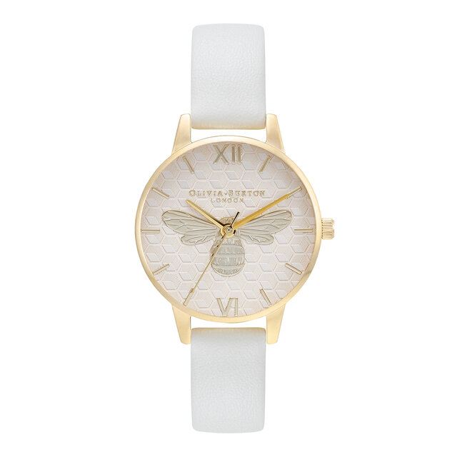 30mm Gold & Cream Leather Strap Watch