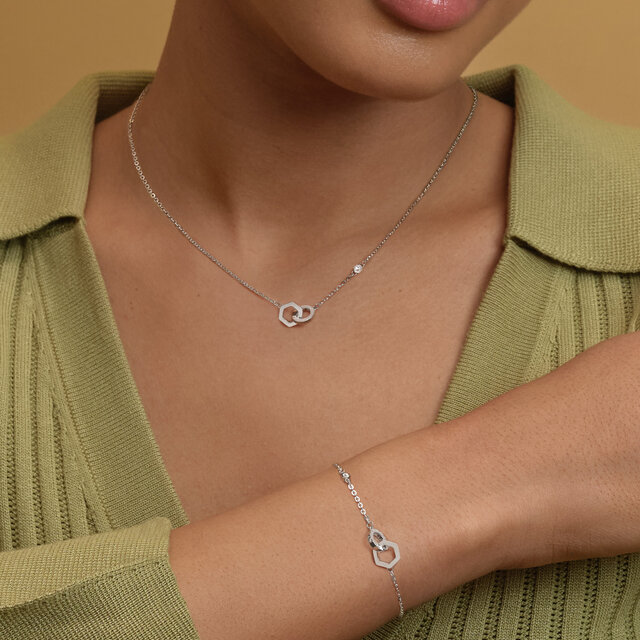 Ensemble Cadeau Bracelet et Collier Hex Interlink Argent