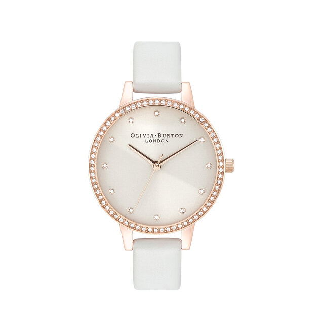 Montre Classic Sparkle Bezel à cadran Demi blanc poudré et or rose