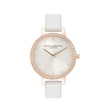 Montre Classic Sparkle Bezel à cadran Demi blanc poudré et or rose