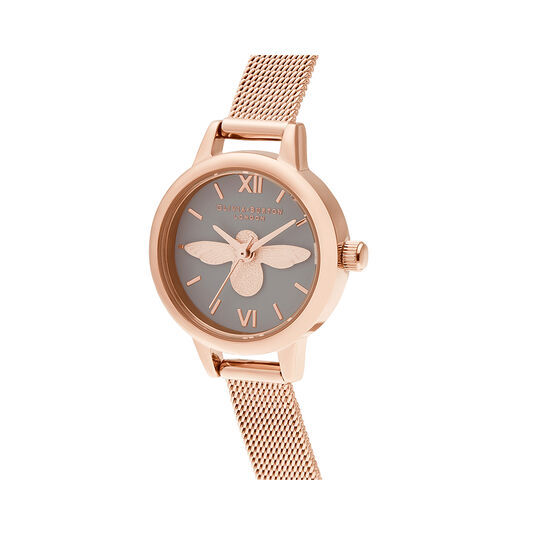 3D Bee, Grey Dial & Rose Gold Mesh