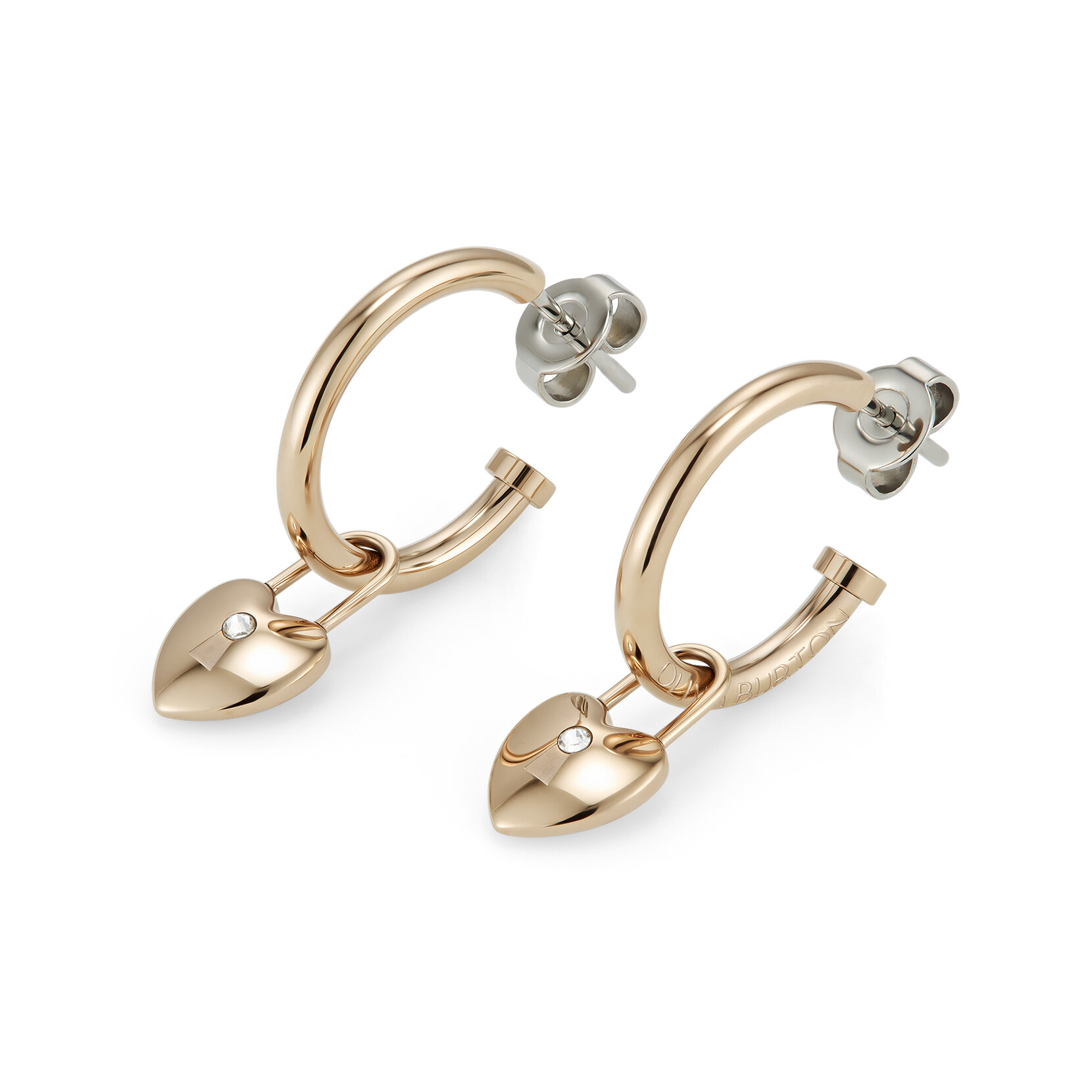 Locked Heart Rose Gold Plated Hoop Earrings
