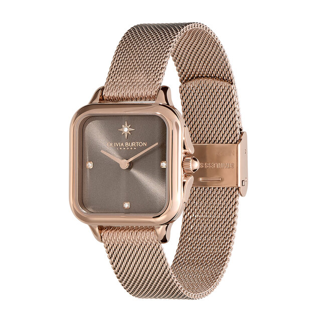 Montre Grosvenor bracelet milanais Champignon et Or rose 28 mm