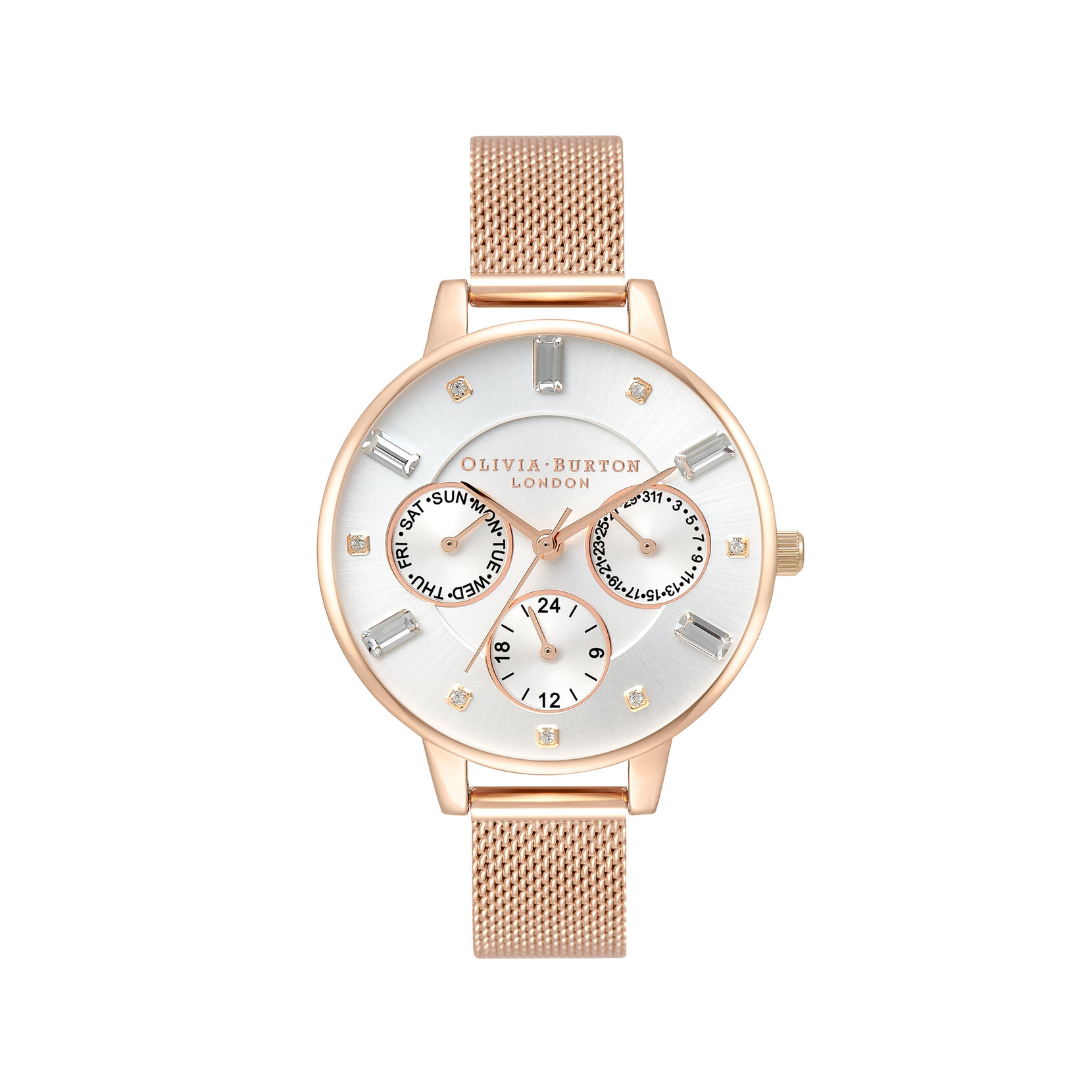 Multi Function 34mm Silver & Rose Gold Mesh Watch | Olivia  display picture 3