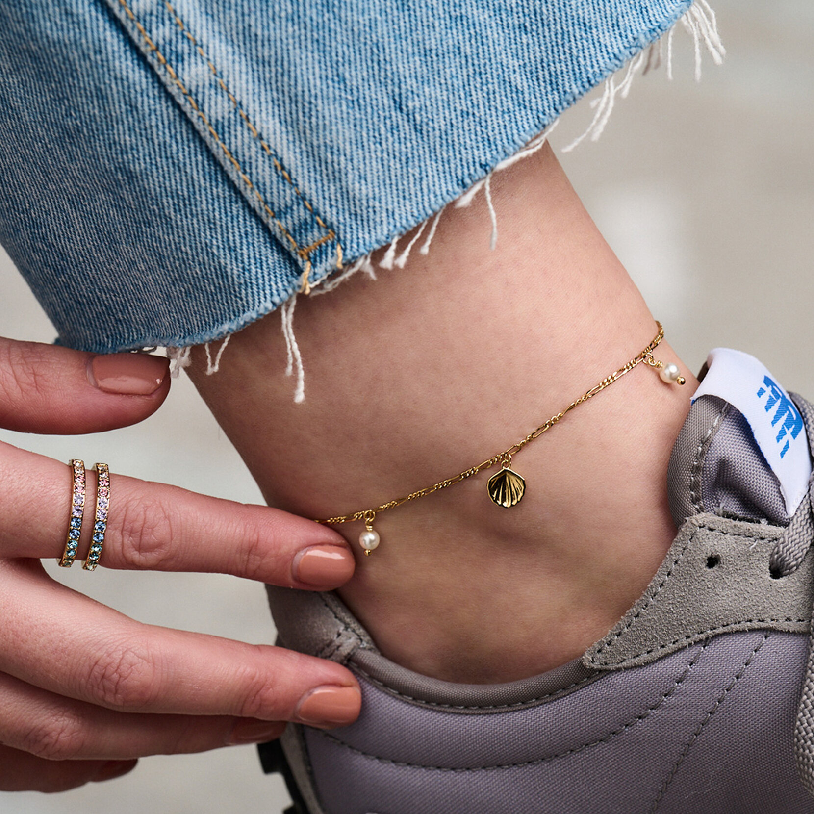Gold Shell & Pearl Anklet