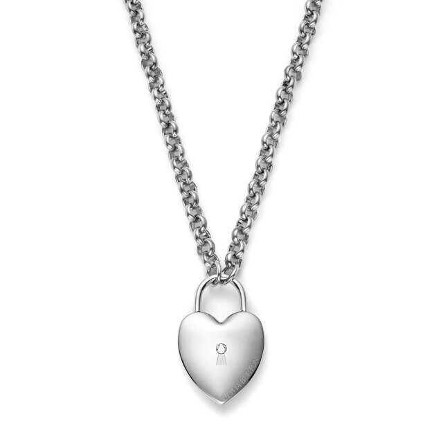 Locked Heart Silver Tone Pendant Necklace