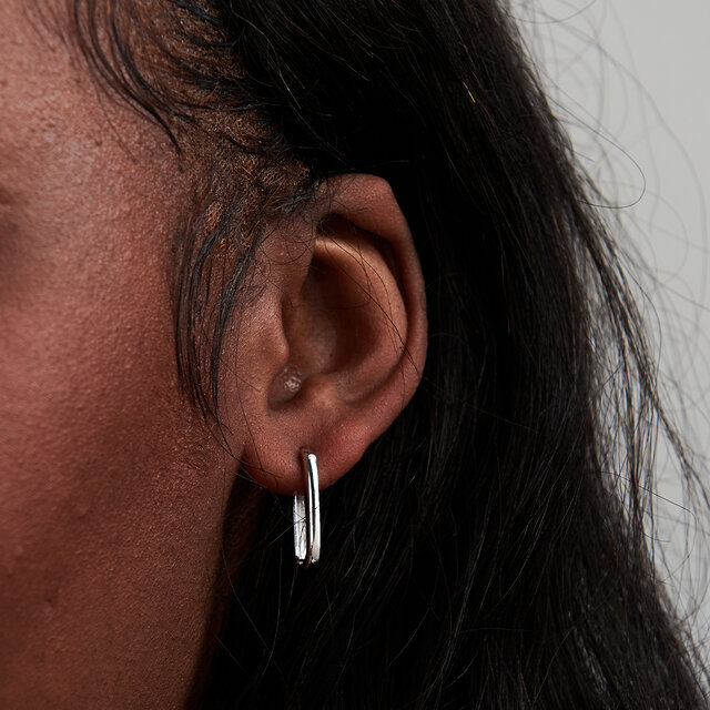 Silver Oval Huggie Hoops