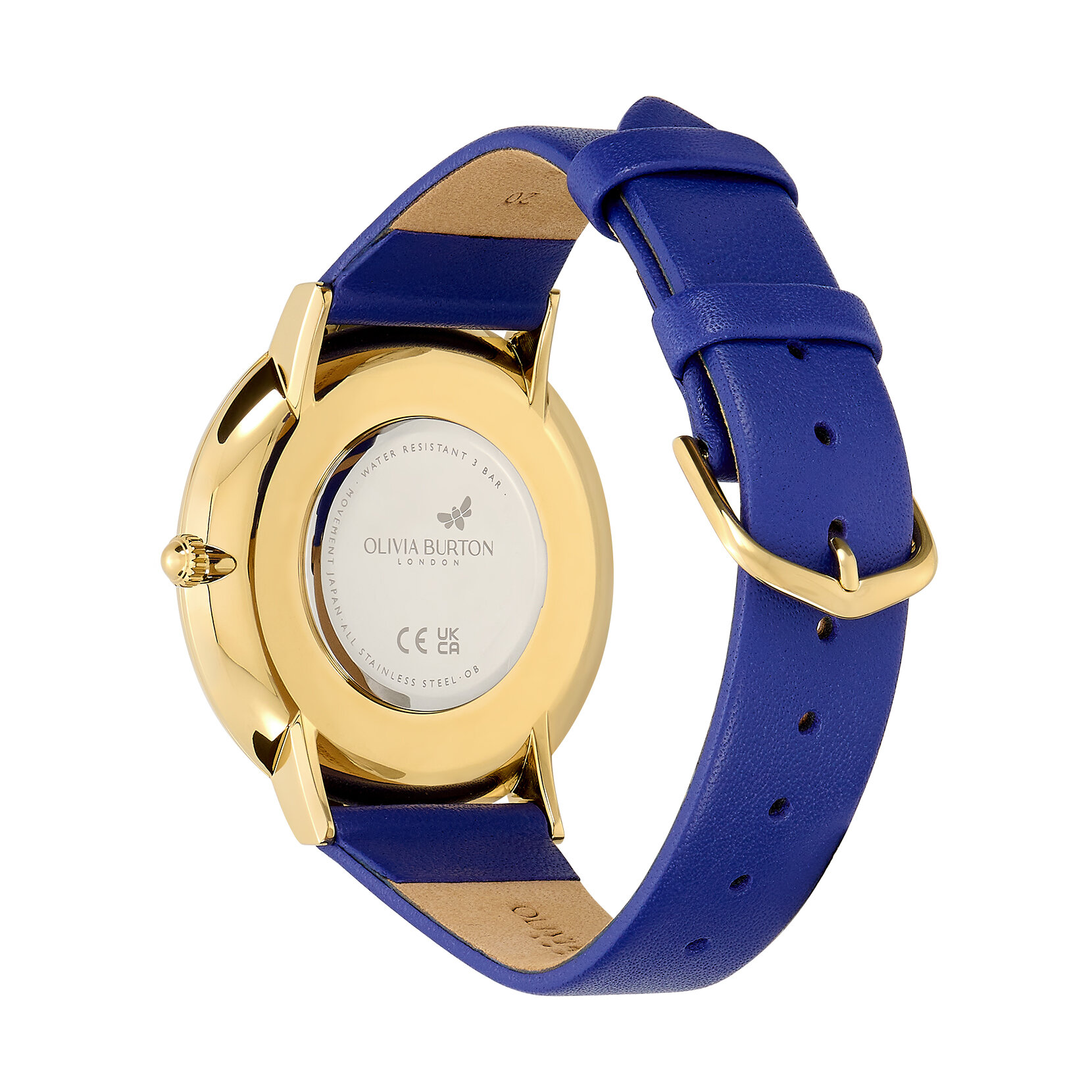 Montre à bracelet en cuir Imitation lapis-lazuli, Or et Bleu 40 mm