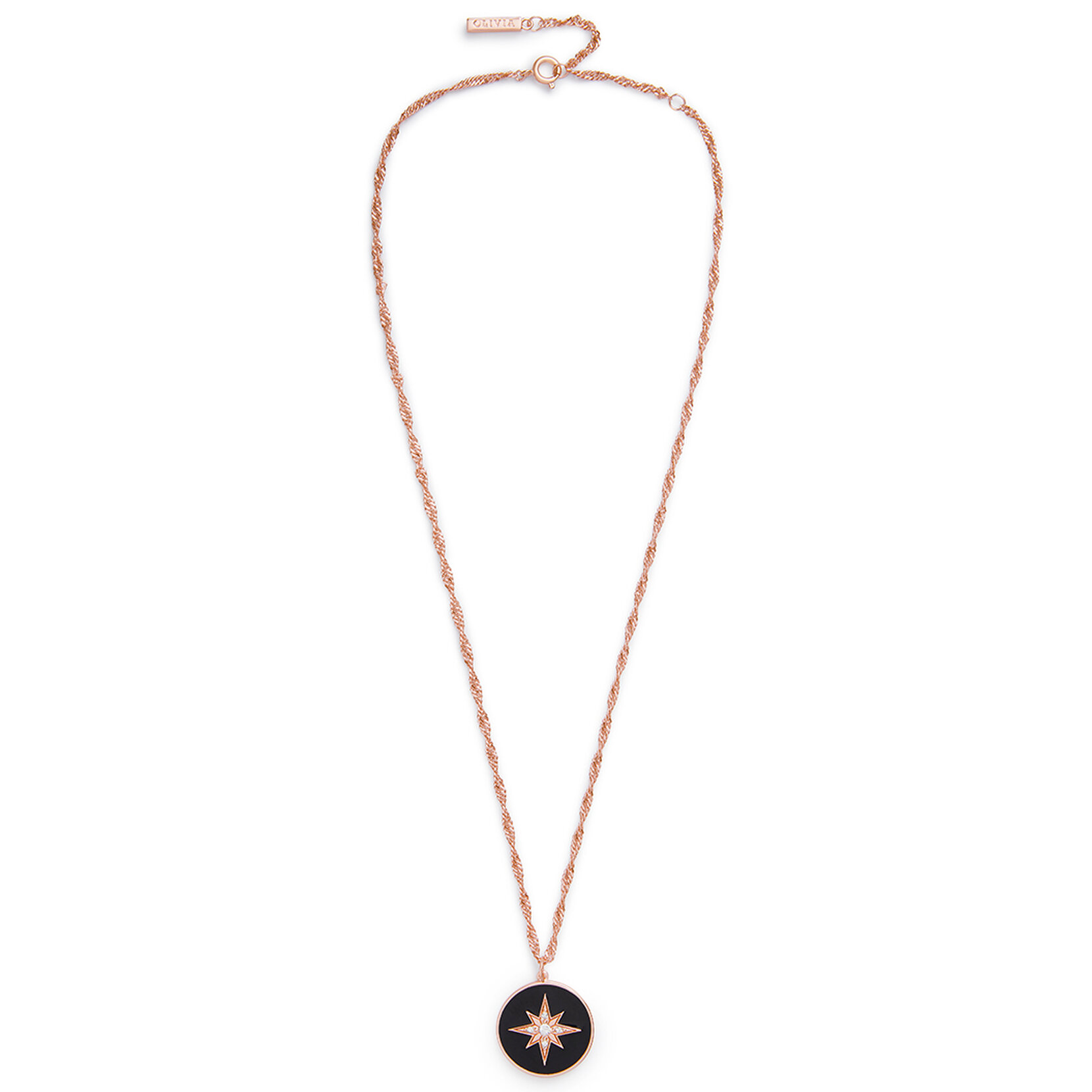 Pendentif North Star noir et or rose
