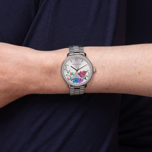 36mm Vintage Floral Silver Bracelet Watch